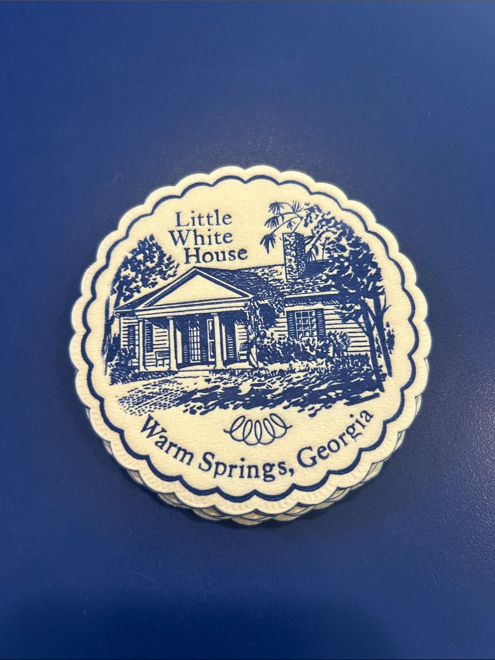 Little White House Warm Springs Georgia Blue & White Coaster Set of 8